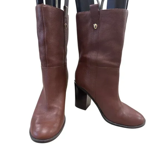Nine West Womens Brown Leather retro Y2K Mid Calf Boots Size 10M SKU 7171 - Picture 1 of 10